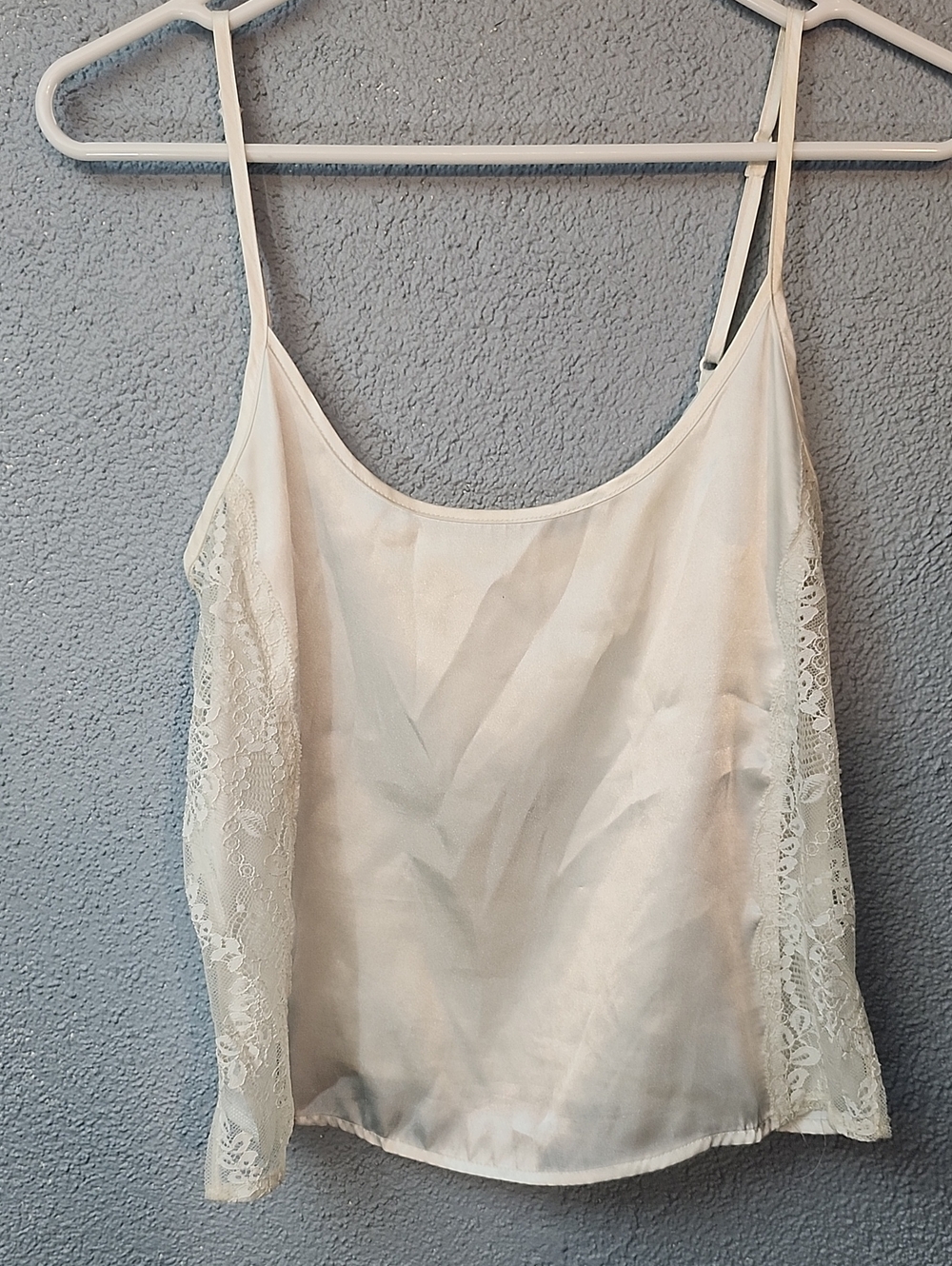 Silk-Feel Cream Lace-Trim Cami Tank